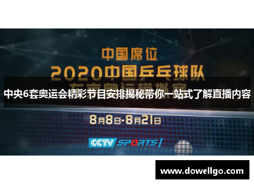 中央6套奥运会精彩节目安排揭秘带你一站式了解直播内容